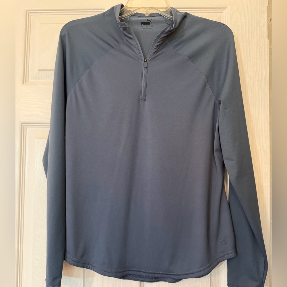 Puma quarter zip top performance blue gray long sleeve size M
